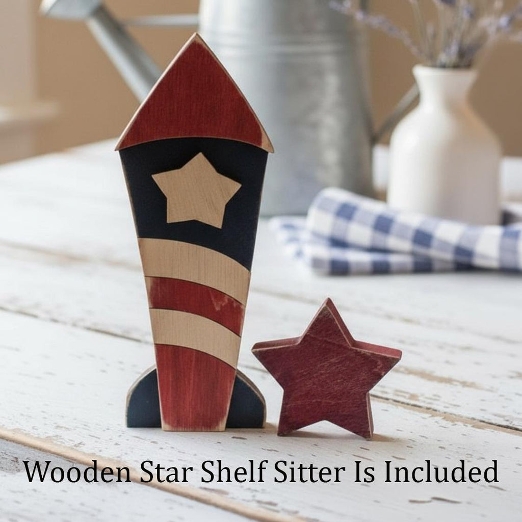 Rustic Patriotic Rocket & Star Shelf Sitters – 4th of July - Independence Day Tiered Tray Decor - TheGrumpyRooster