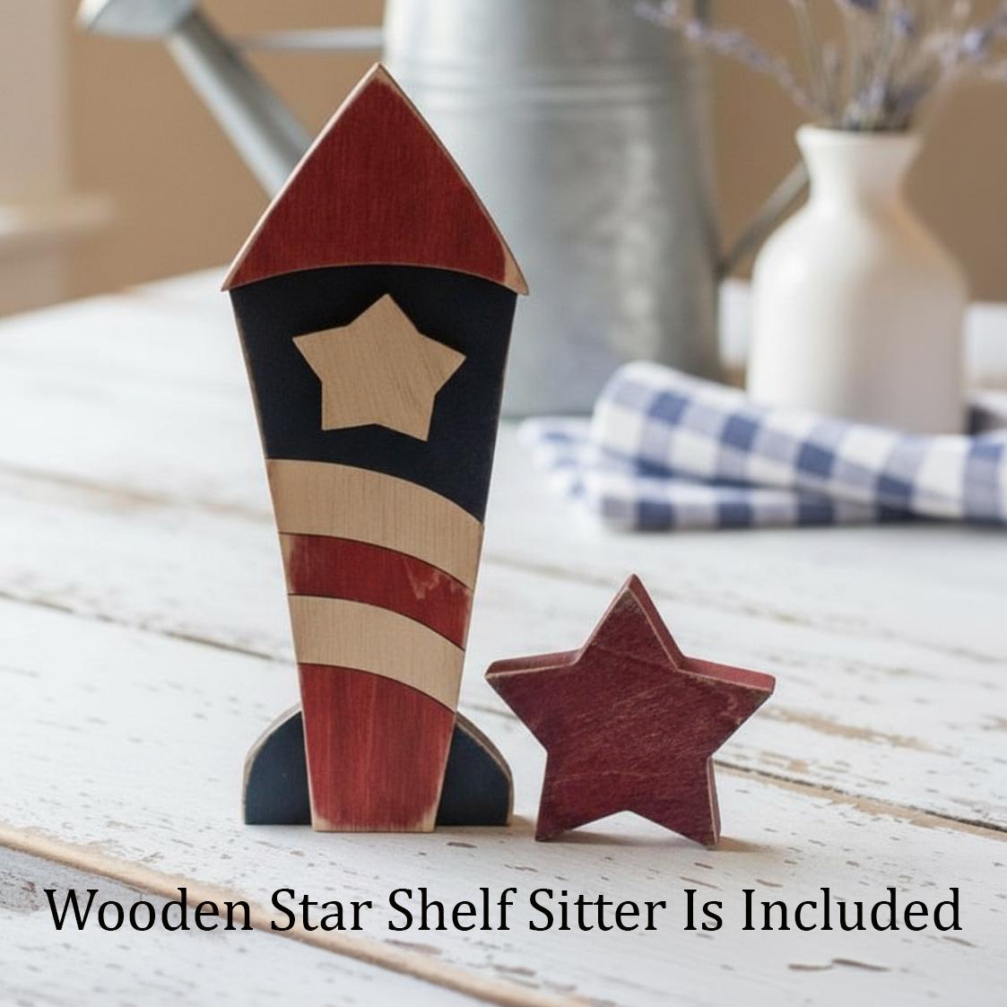 Rustic Patriotic Rocket & Star Shelf Sitters – 4th of July - Independence Day Tiered Tray Decor - TheGrumpyRooster