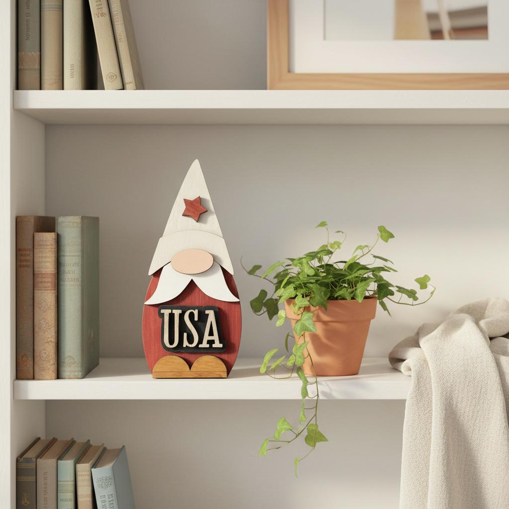 Patriotic USA Gnome Shelf Sitter | Rustic Farmhouse 4th of July Decor | Tiered Tray Americana Decor | Summer Farmhouse Gift - TheGrumpyRooster