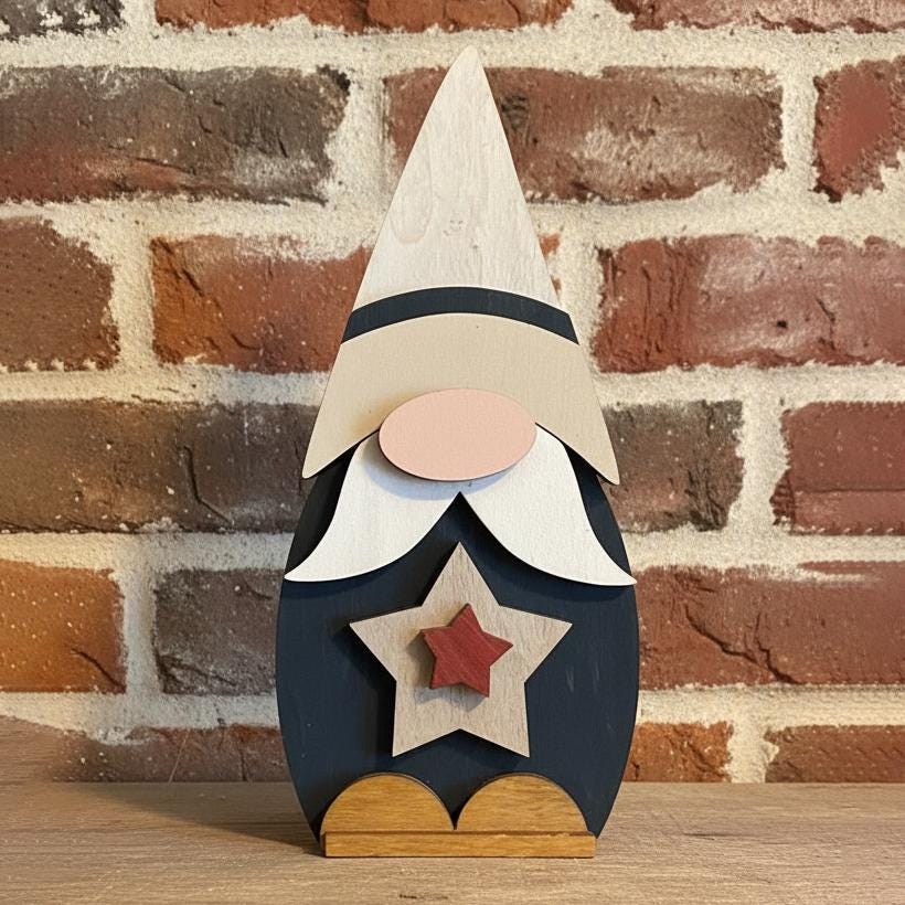 Patriotic Star Gnome Shelf Sitter | Rustic Farmhouse Americana Decor | Tiered Tray 4th of July Decor | Summer Shelf Decor Gift - TheGrumpyRooster