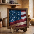 Rustic American Flag Wood Sign | Farmhouse Patriotic Decor | Framed USA Flag Shelf Sitter | 4th of July Farmhouse Gift - TheGrumpyRooster