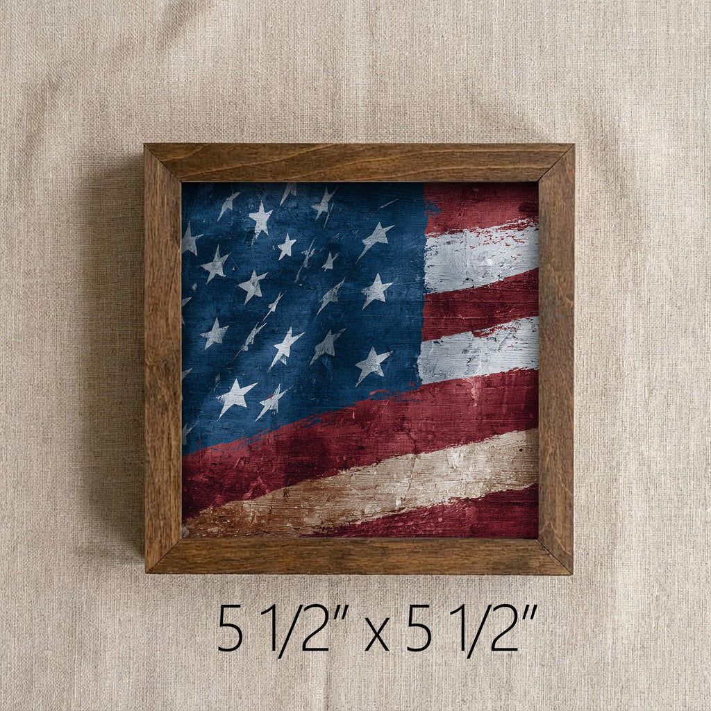 Rustic American Flag Wood Sign | Farmhouse Patriotic Decor | Framed USA Flag Shelf Sitter | 4th of July Farmhouse Gift - TheGrumpyRooster