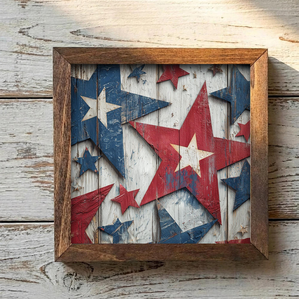 Patriotic Star Wood Sign | Rustic Farmhouse Americana Decor | 4th of July Shelf Sitter | Tiered Tray Star Decor Gift - TheGrumpyRooster