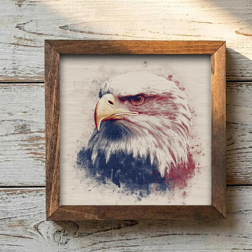 Bald Eagle Wood Sign | Patriotic Farmhouse Decor | Rustic Americana Eagle Art | 4th of July Shelf Sitter Gift - TheGrumpyRooster