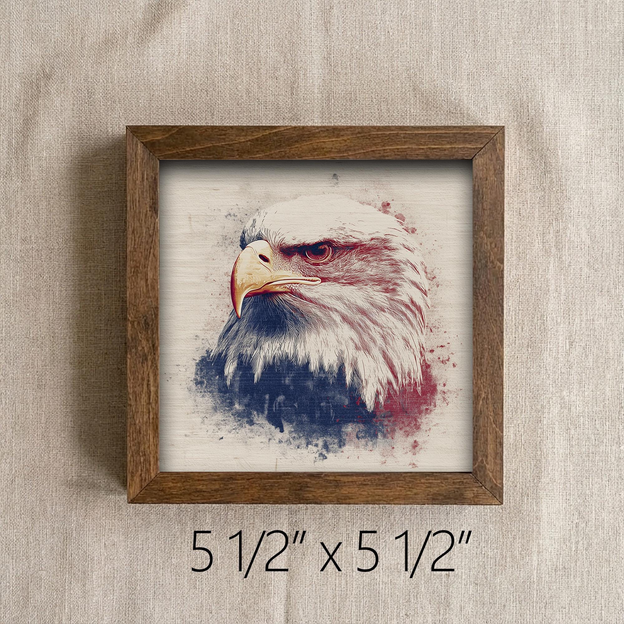 Bald Eagle Wood Sign | Patriotic Farmhouse Decor | Rustic Americana Eagle Art | 4th of July Shelf Sitter Gift - TheGrumpyRooster