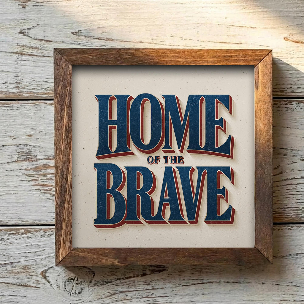 Home of the Brave Wood Sign | Patriotic Farmhouse Decor | Rustic Americana Quote Sign | 4th of July Shelf Sitter Gift - TheGrumpyRooster