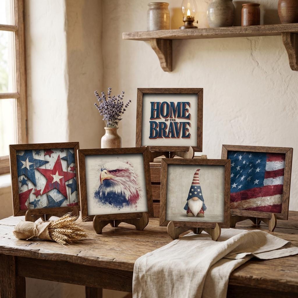 Pick 2 Patriotic Wood Signs Bundle | Farmhouse Americana Decor Set | 4th of July Tiered Tray Decor | Rustic Shelf Sitter Gift - TheGrumpyRooster