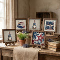 Patriotic Wood Sign Set of 5 | Farmhouse Americana Decor Bundle | 4th of July Tiered Tray Set | Rustic Shelf Sitter Gift Set - TheGrumpyRooster