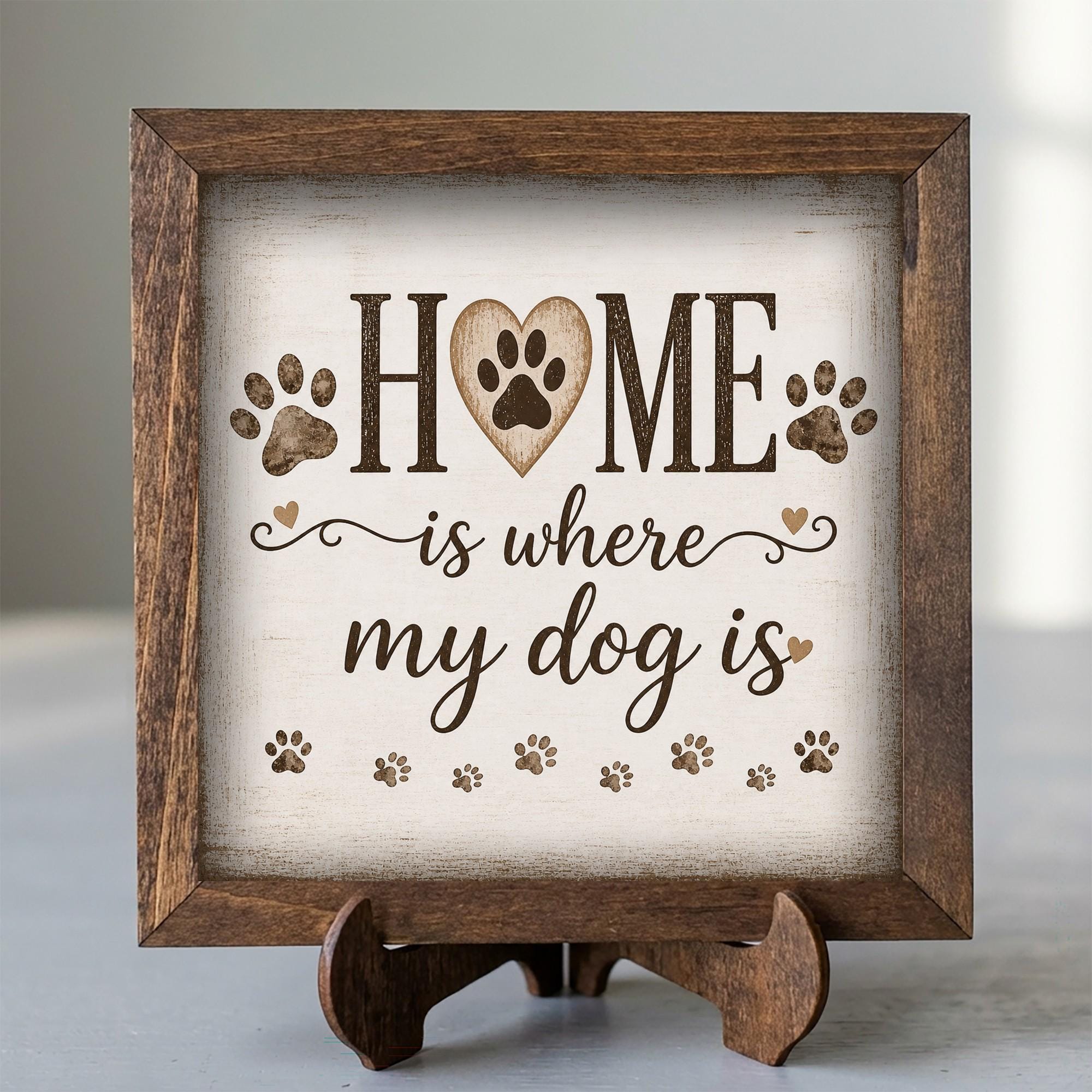 Framed Dog Paw Print Art | Rustic Farmhouse Pet Decor