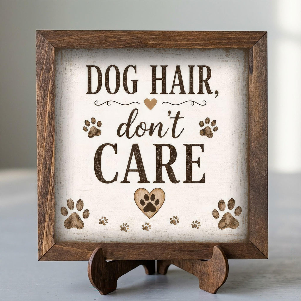 Framed Dog Hair Don't Care Art Print | Rustic Farmhouse Shelf Decor