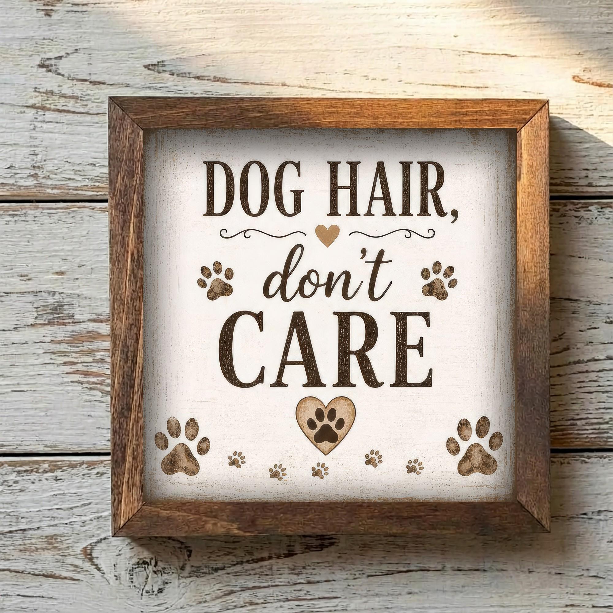 Framed Dog Hair Don't Care Art Print | Rustic Farmhouse Shelf Decor