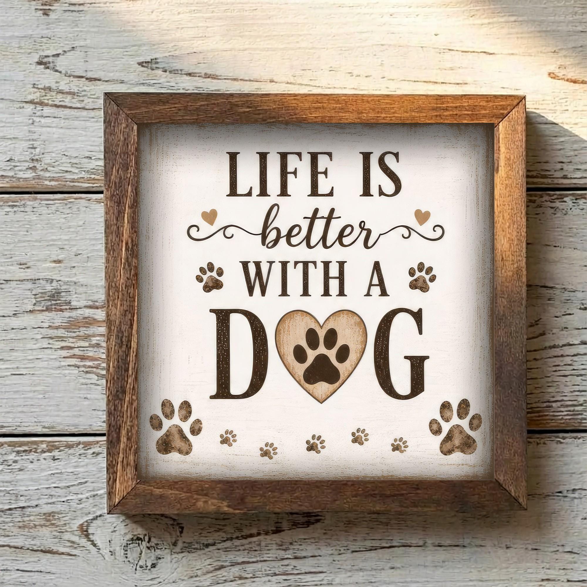 Framed Dog Lover Art Print | Rustic Farmhouse Shelf Decor