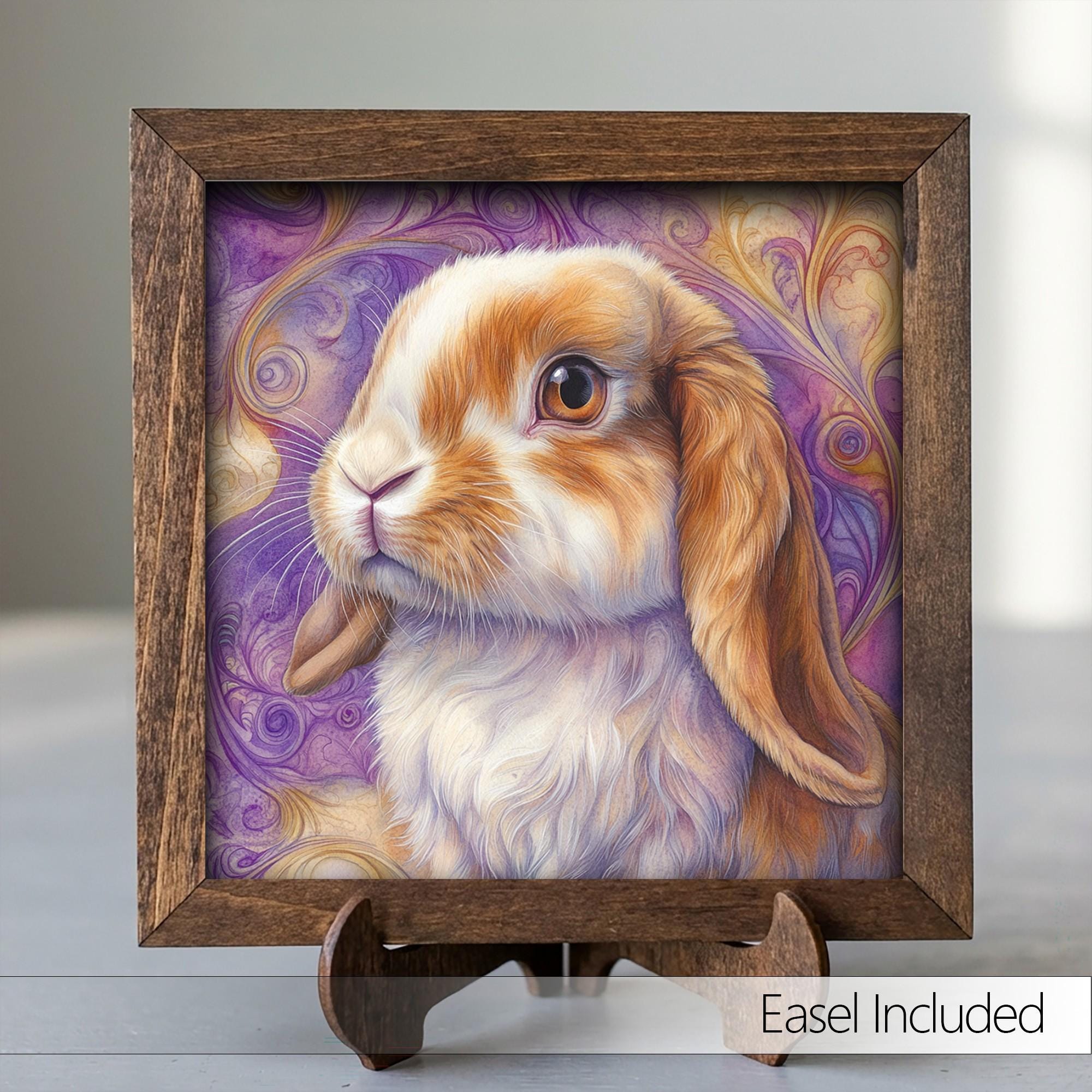 Framed Bunny Rabbit Art Print | Rustic Farmhouse Shelf Decor