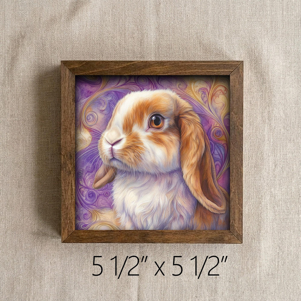 Framed Bunny Rabbit Art Print | Rustic Farmhouse Shelf Decor