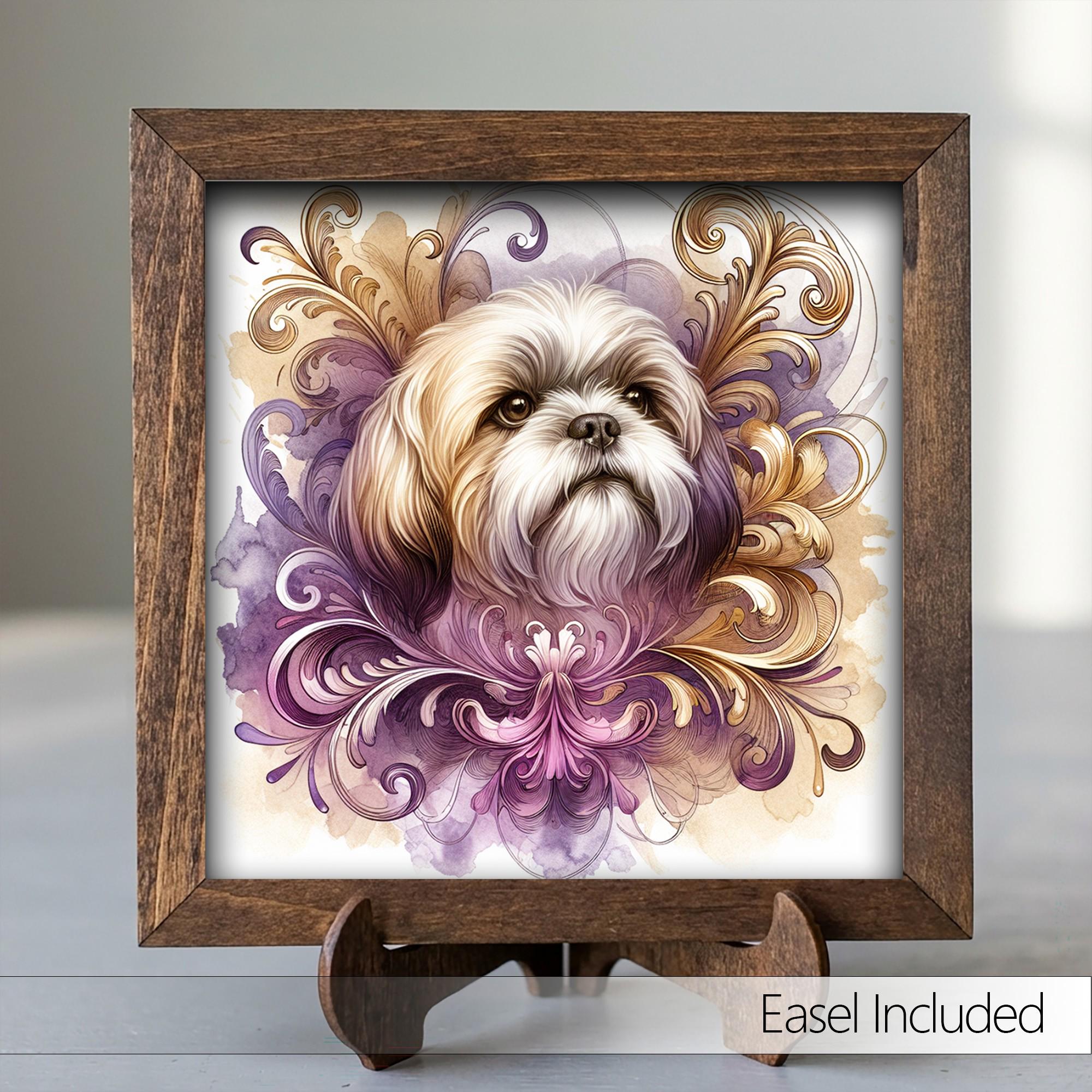 Framed Shih Tzu Art Print | Watercolor Dog Portrait Shelf Decor