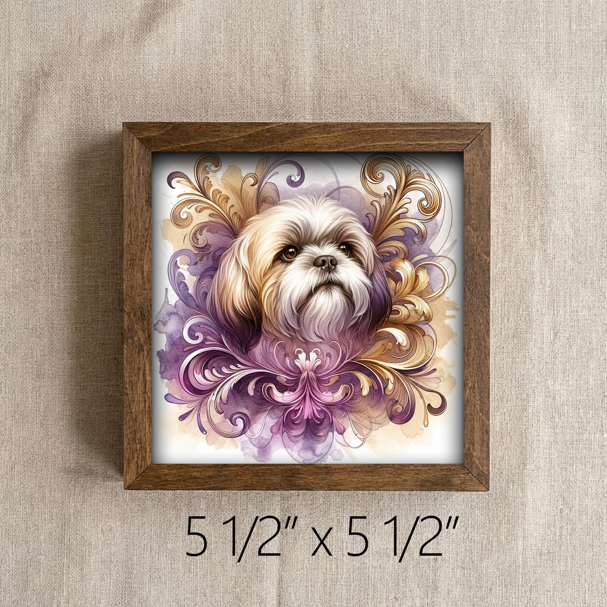 Framed Shih Tzu Art Print | Watercolor Dog Portrait Shelf Decor
