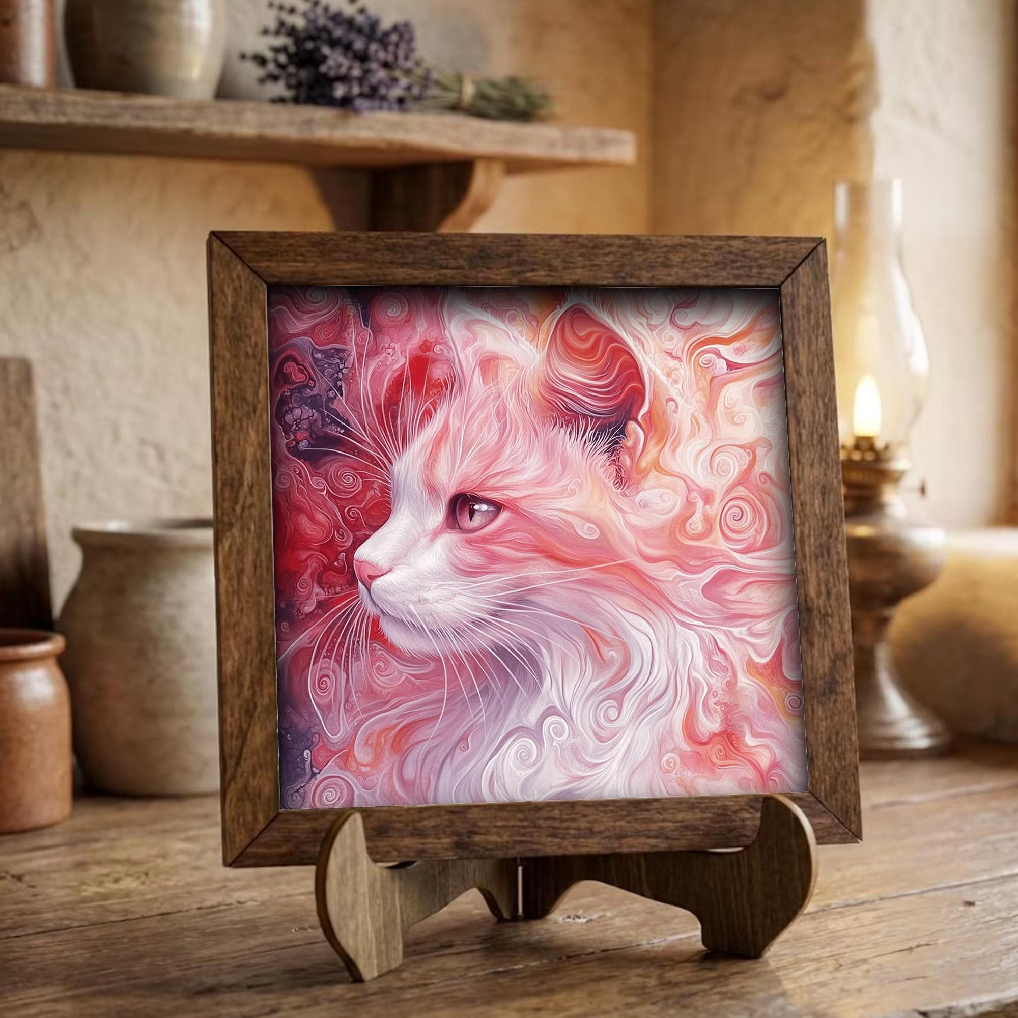 Framed Pink Cat Art Print | Watercolor Pet Portrait Decor