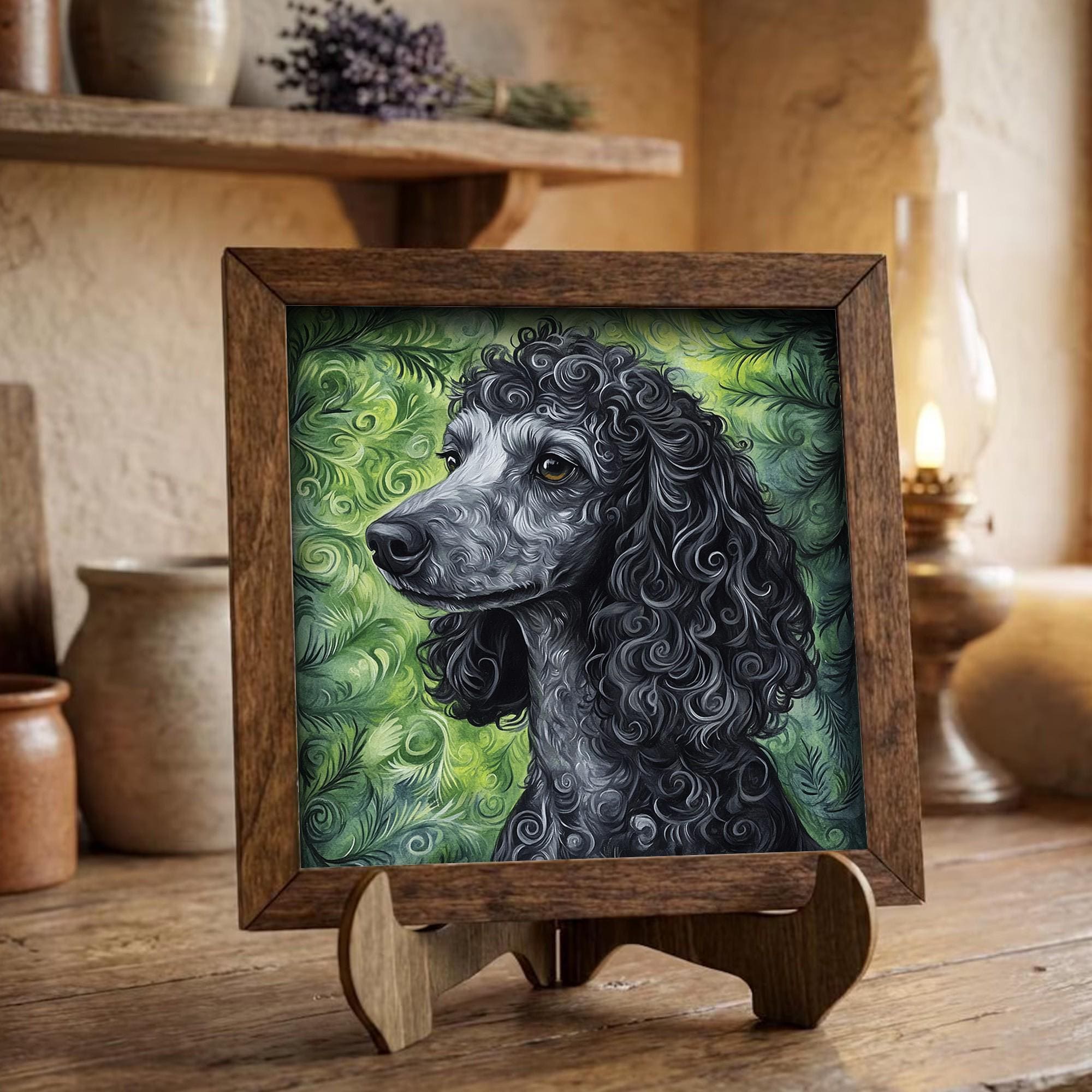 Framed Poodle Art Print | Rustic Farmhouse Pet Portrait Decor
