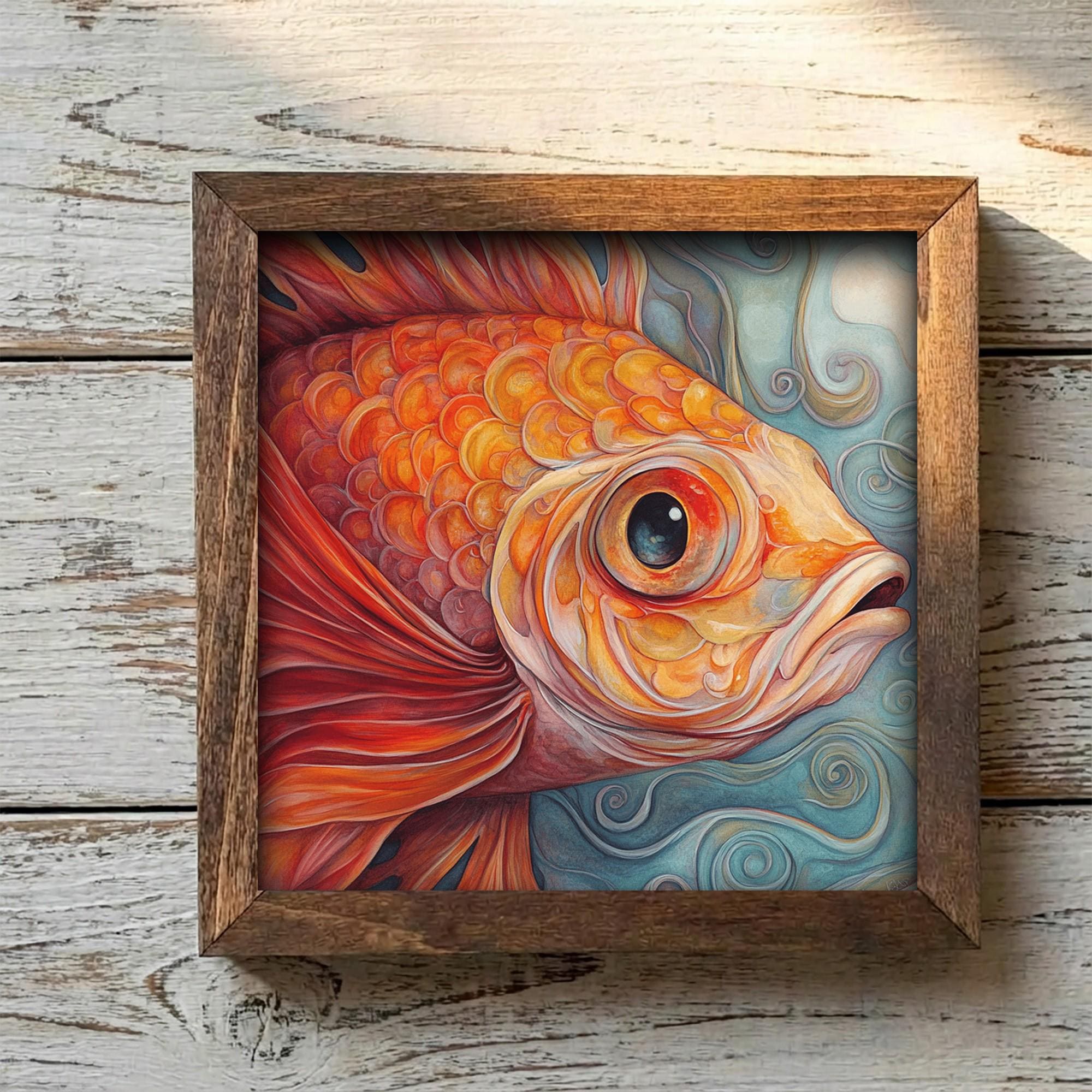 Framed Goldfish Art Print | Watercolor Pet Portrait Shelf Decor