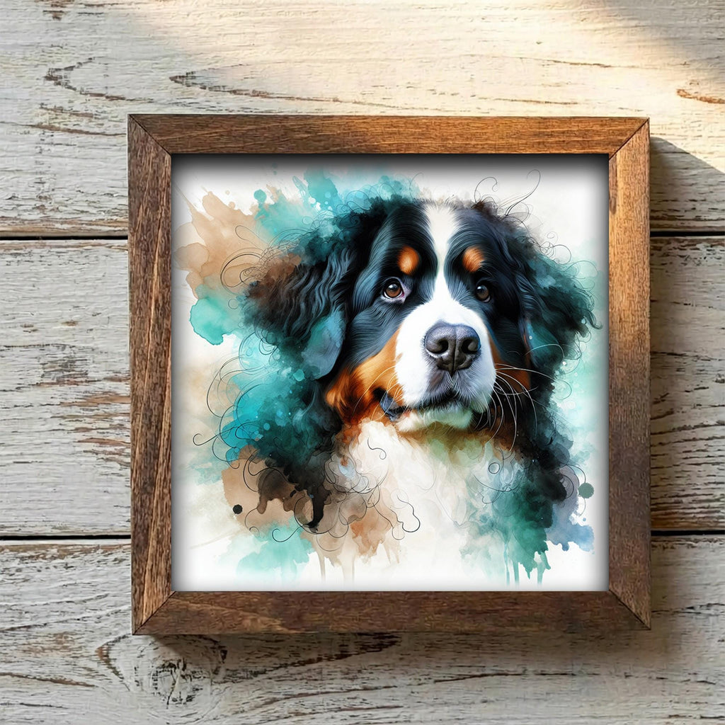 Framed Bernese Mountain Dog Art Print | Watercolor Farmhouse Decor