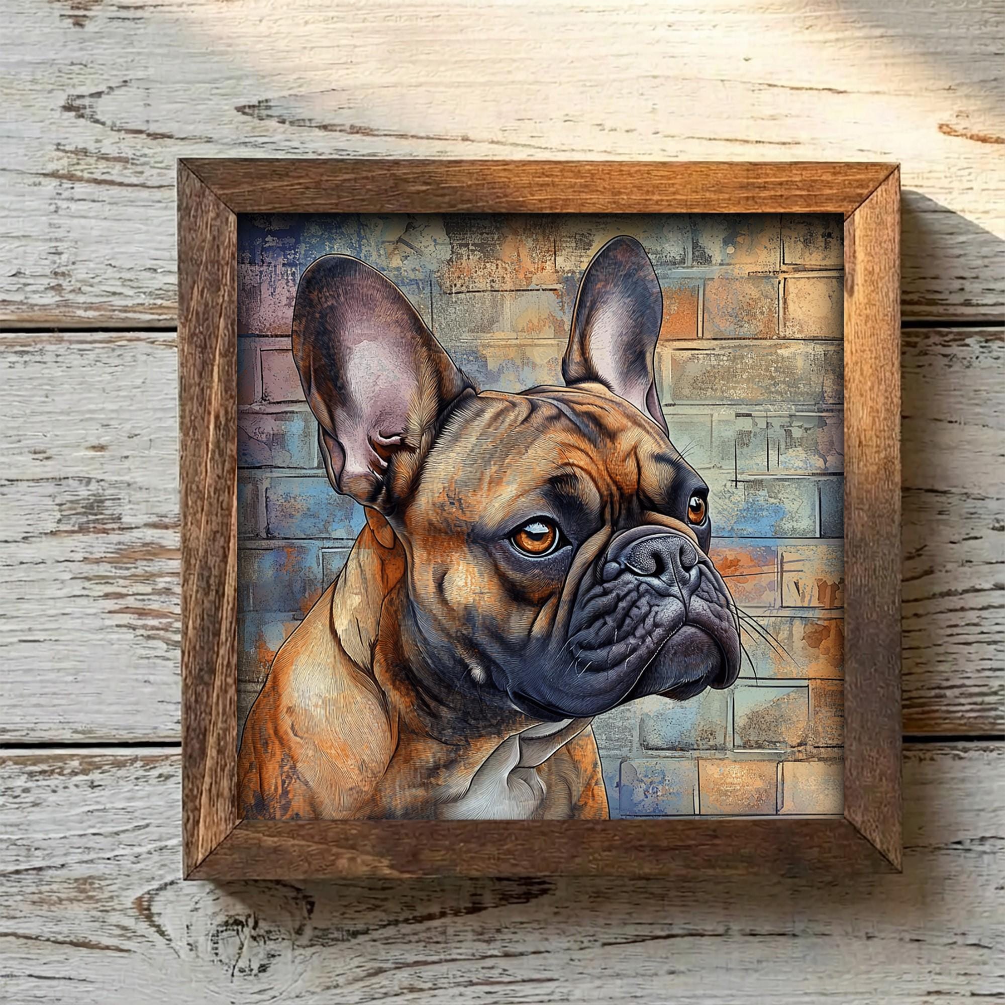 Framed French Bulldog Art Print | Rustic Farmhouse Dog Decor