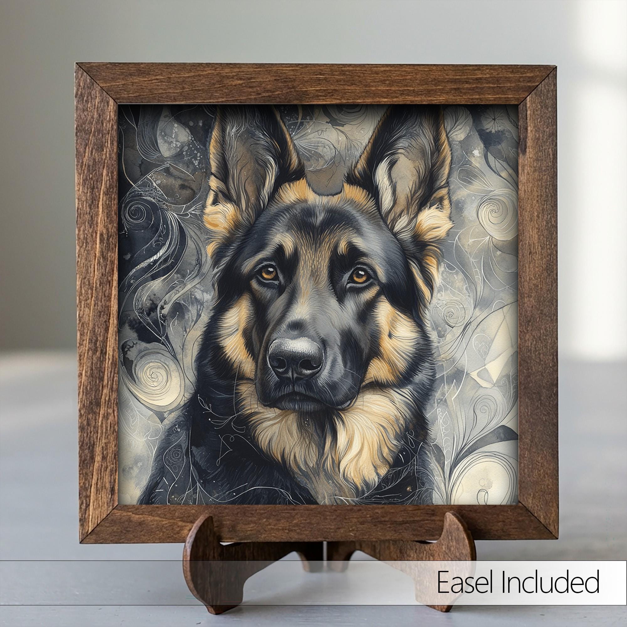 Framed German Shepherd Art Print | Rustic Farmhouse Dog Decor