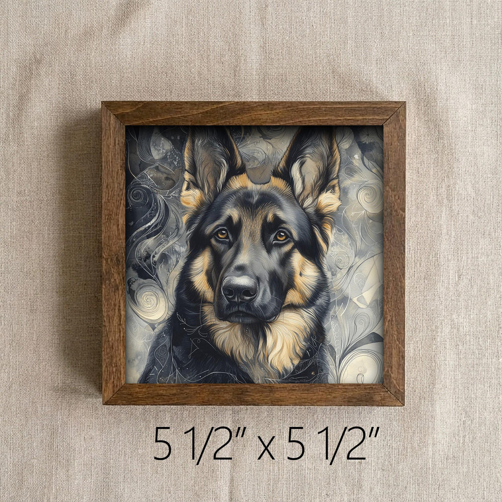Framed German Shepherd Art Print | Rustic Farmhouse Dog Decor