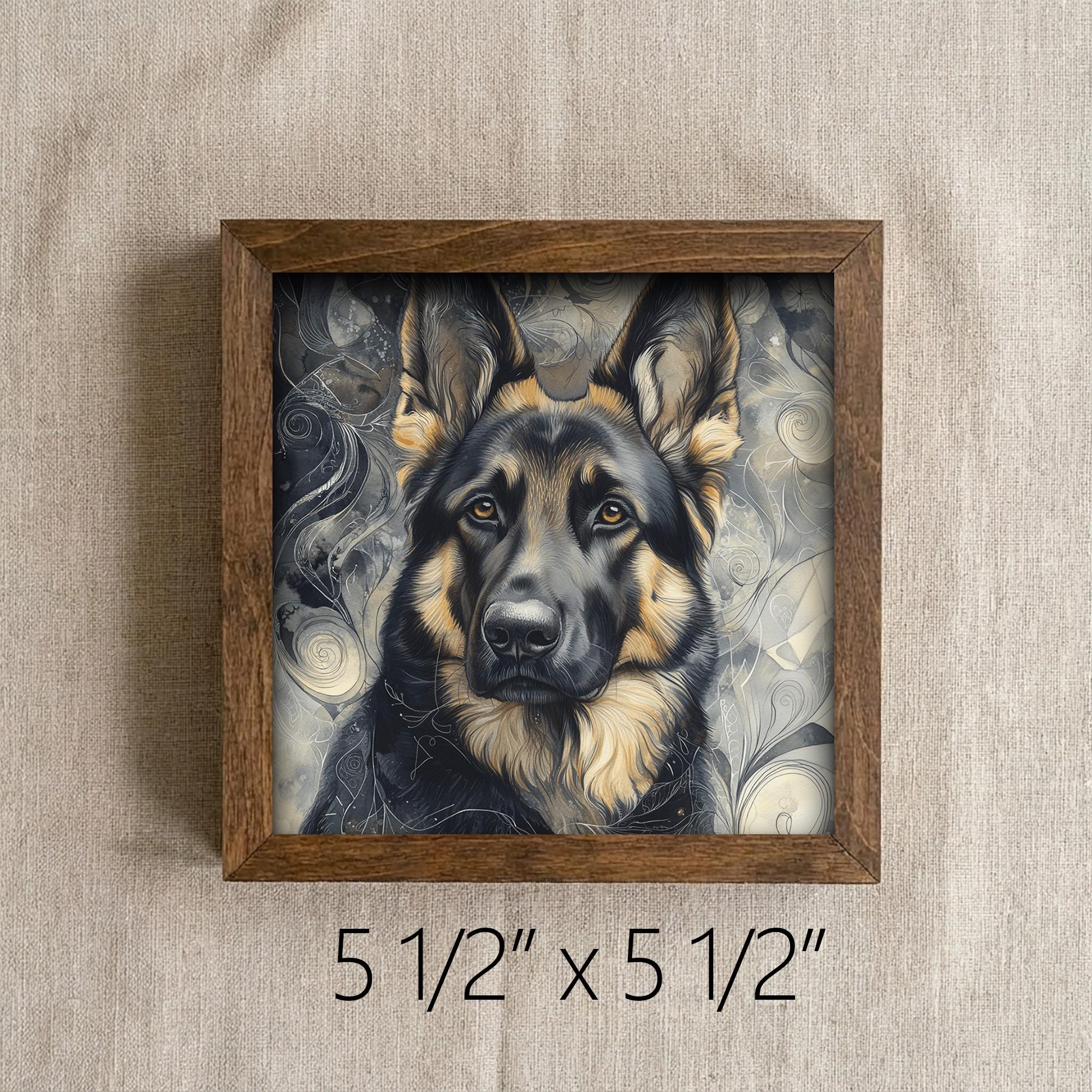 Framed German Shepherd Art Print | Rustic Farmhouse Dog Decor