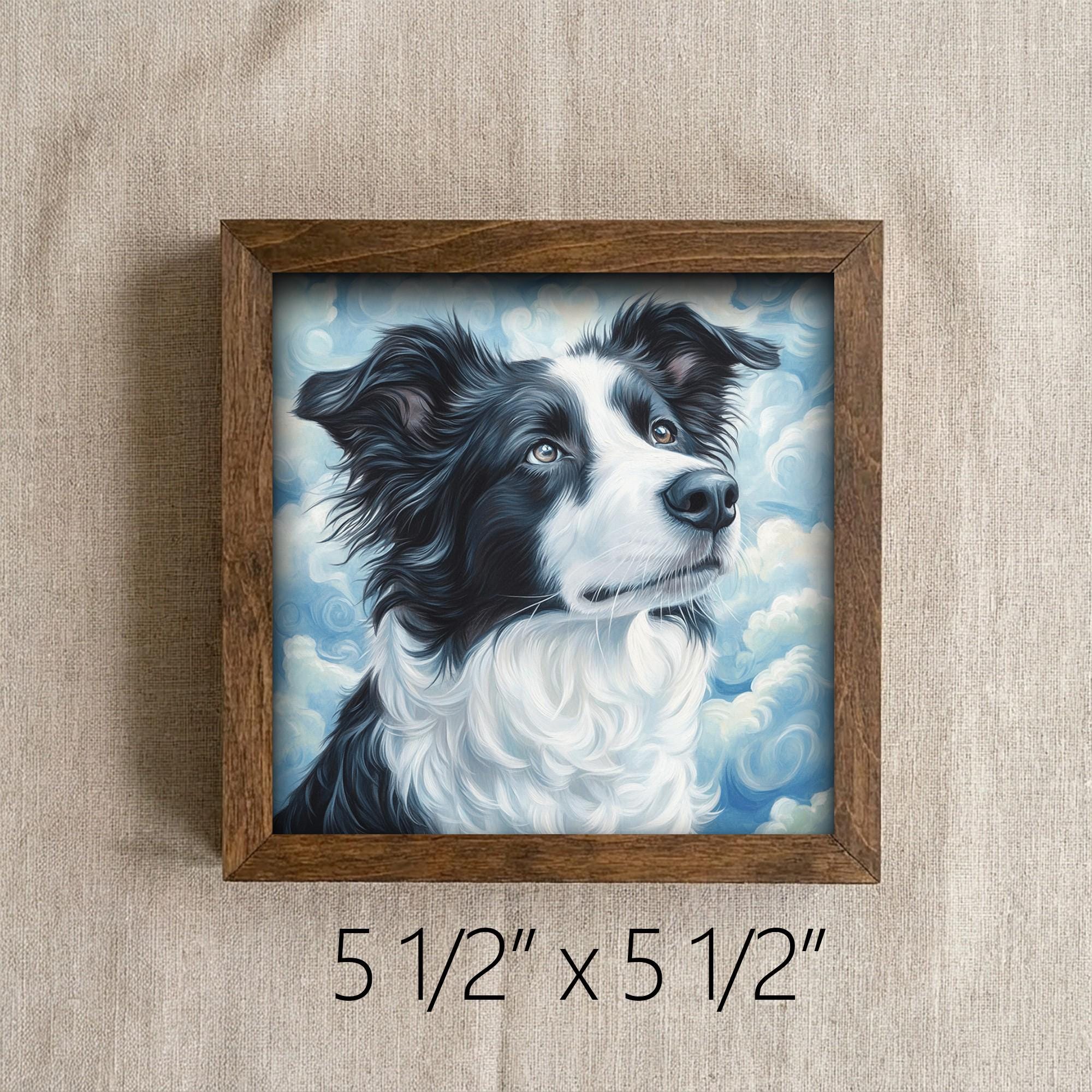 Framed Border Collie Art Print | Rustic Farmhouse Dog Decor