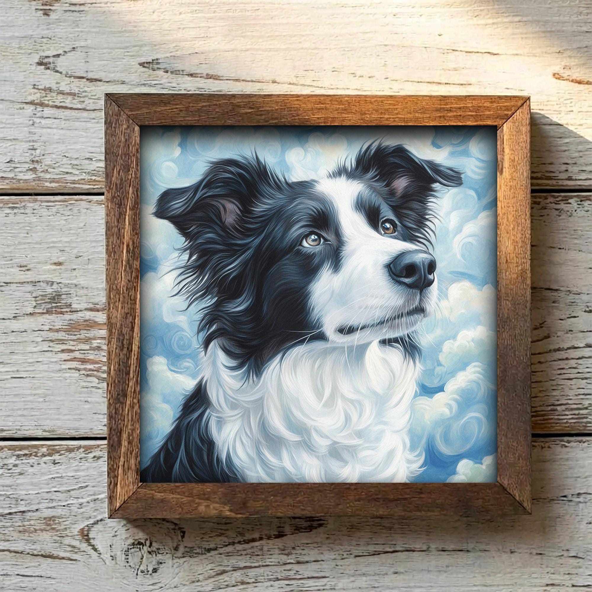 Framed Border Collie Art Print | Rustic Farmhouse Dog Decor