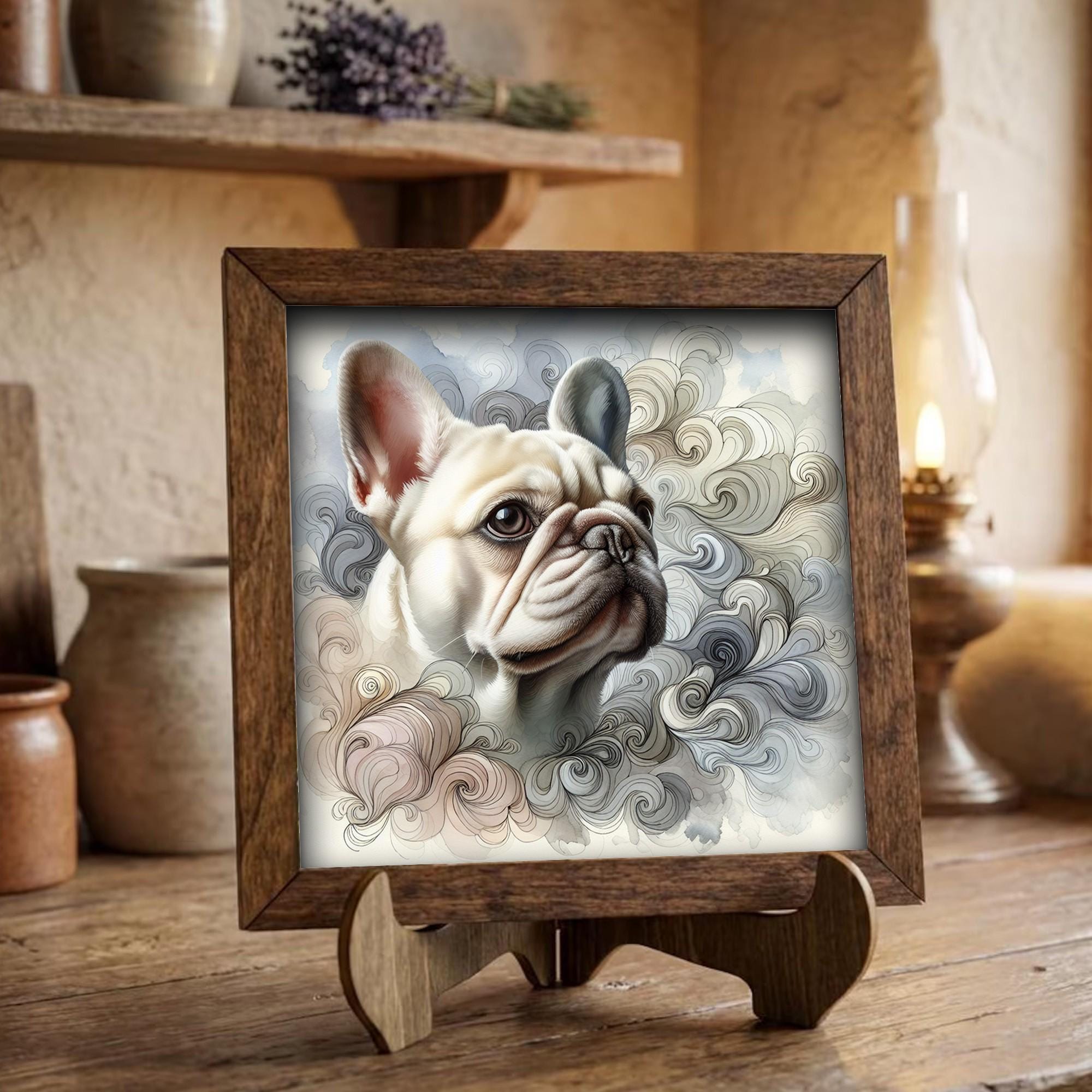 Framed French Bulldog Art Print | Rustic Farmhouse Pet Decor