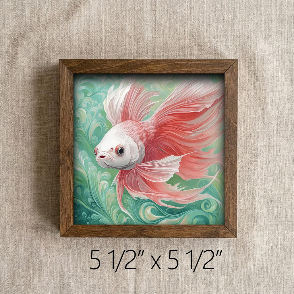 Framed Pink Betta Fish Art Print | Rustic Farmhouse Shelf Decor