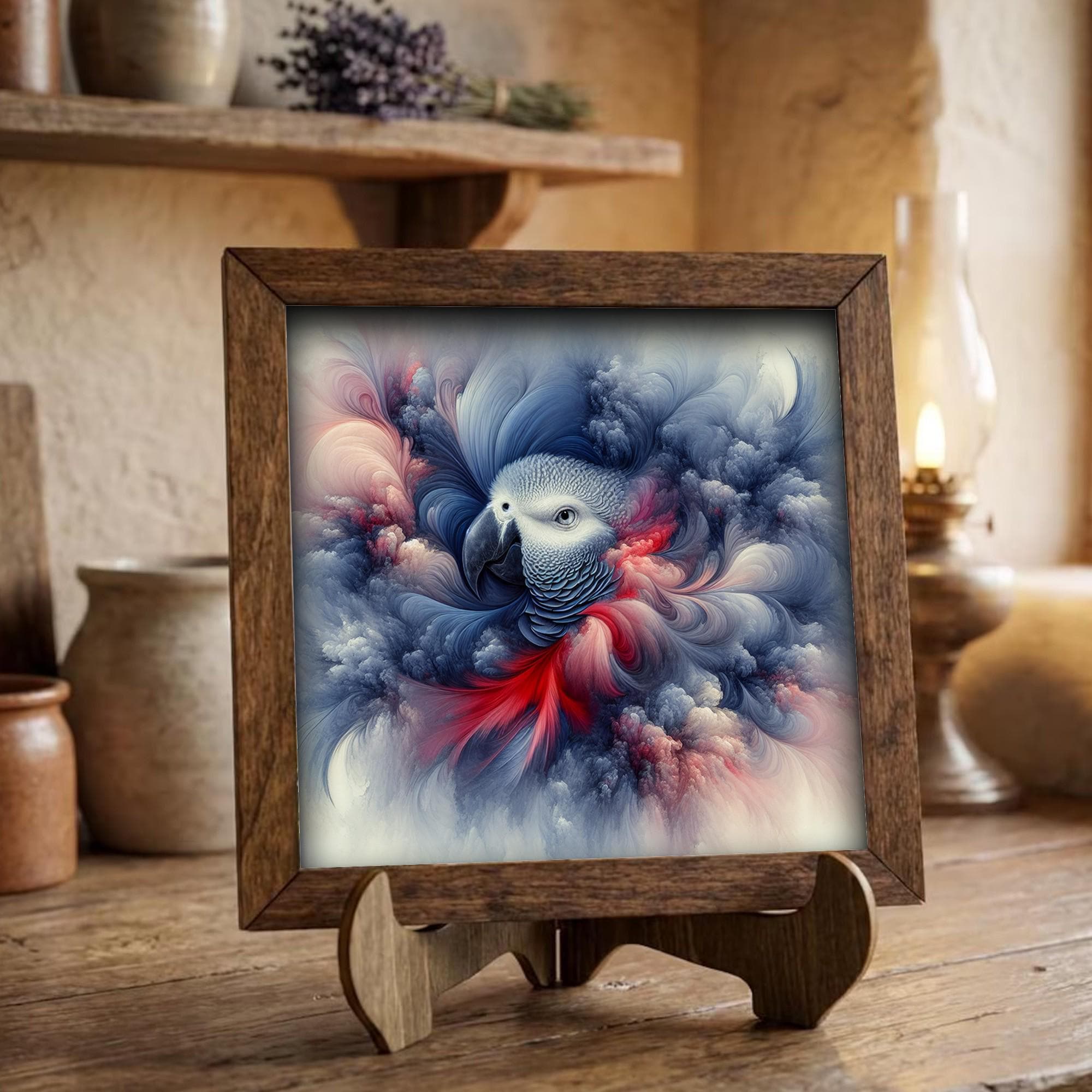 Framed Parrot Art Print | Rustic Farmhouse Shelf Decor