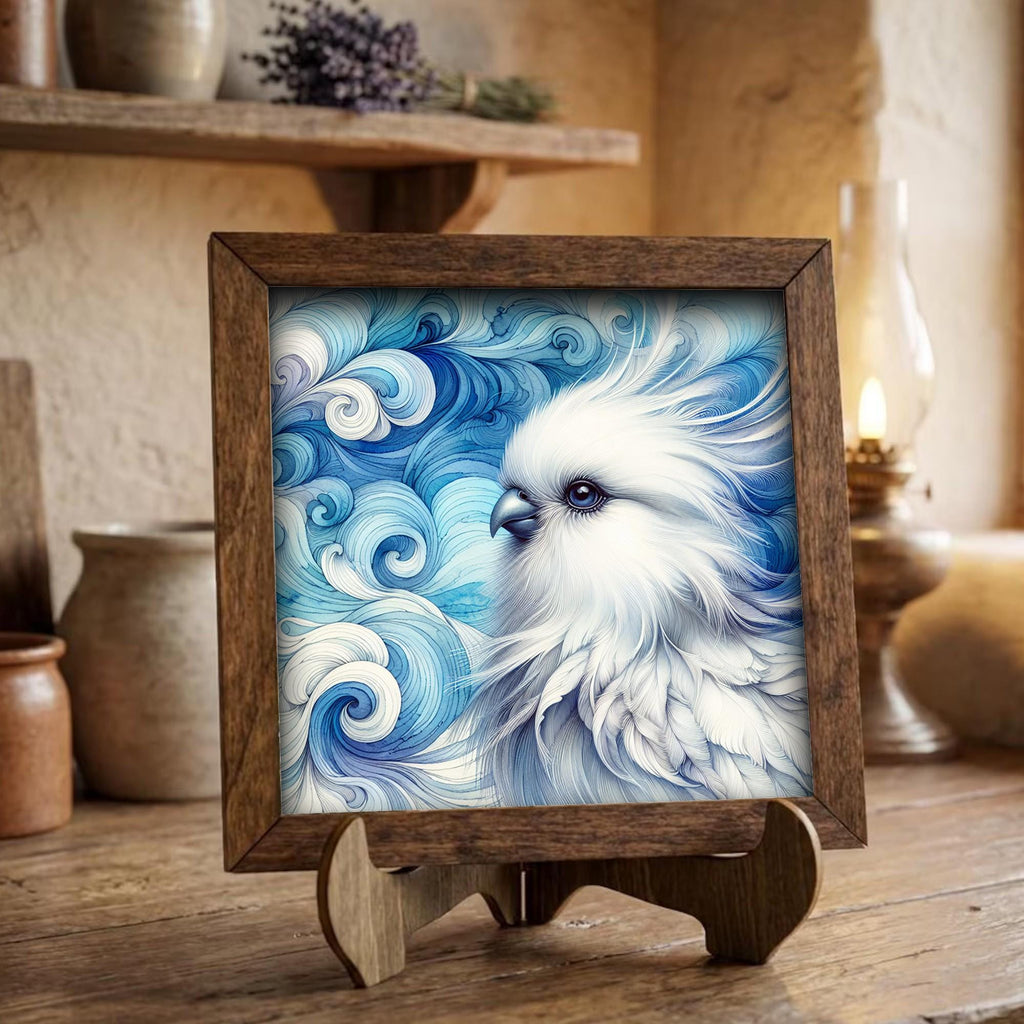 Framed White Dove Art Print | Blue Watercolor Bird Shelf Decor