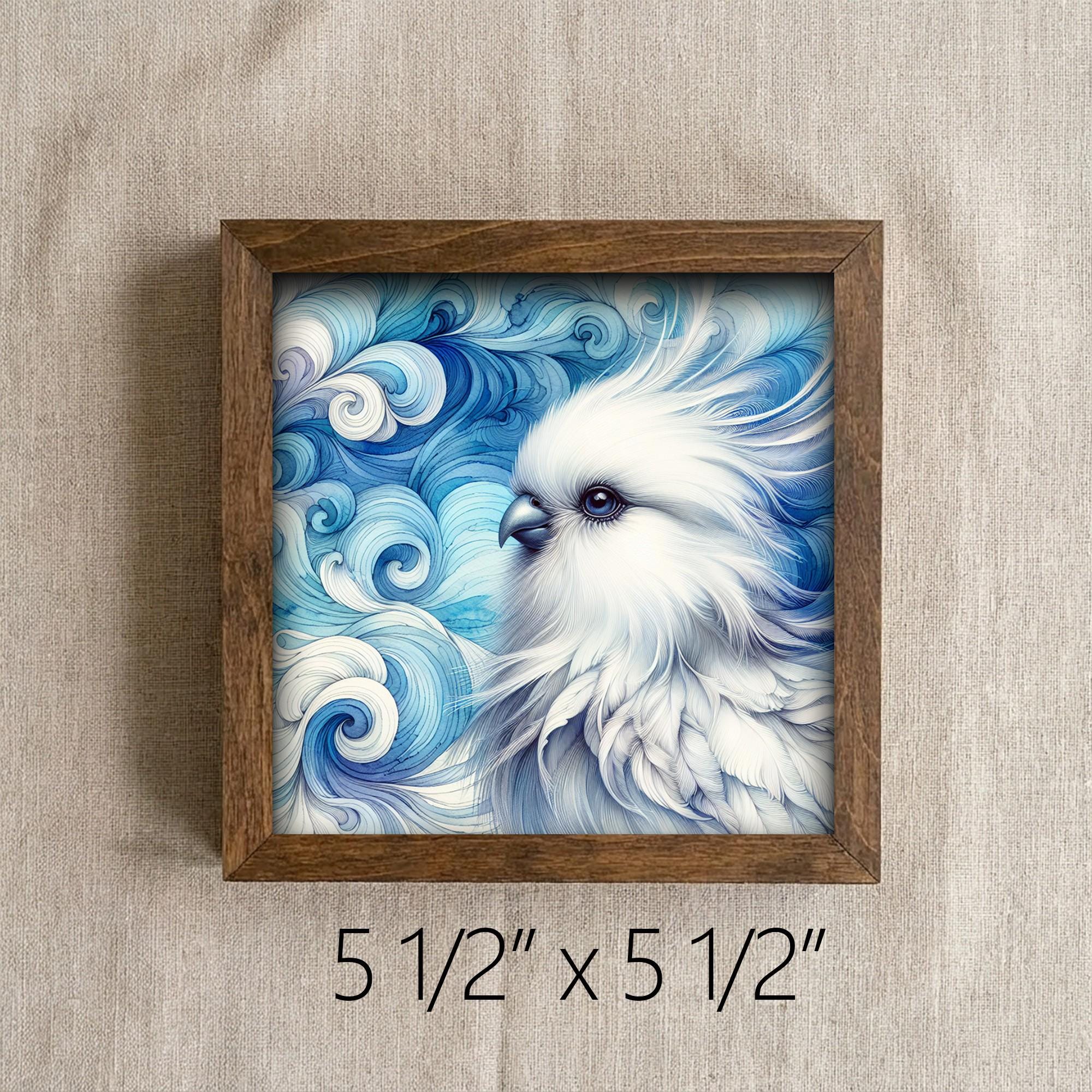Framed White Dove Art Print | Blue Watercolor Bird Shelf Decor