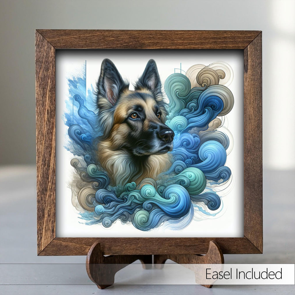Framed German Shepherd Art Print | Coastal Blue Farmhouse Shelf Decor