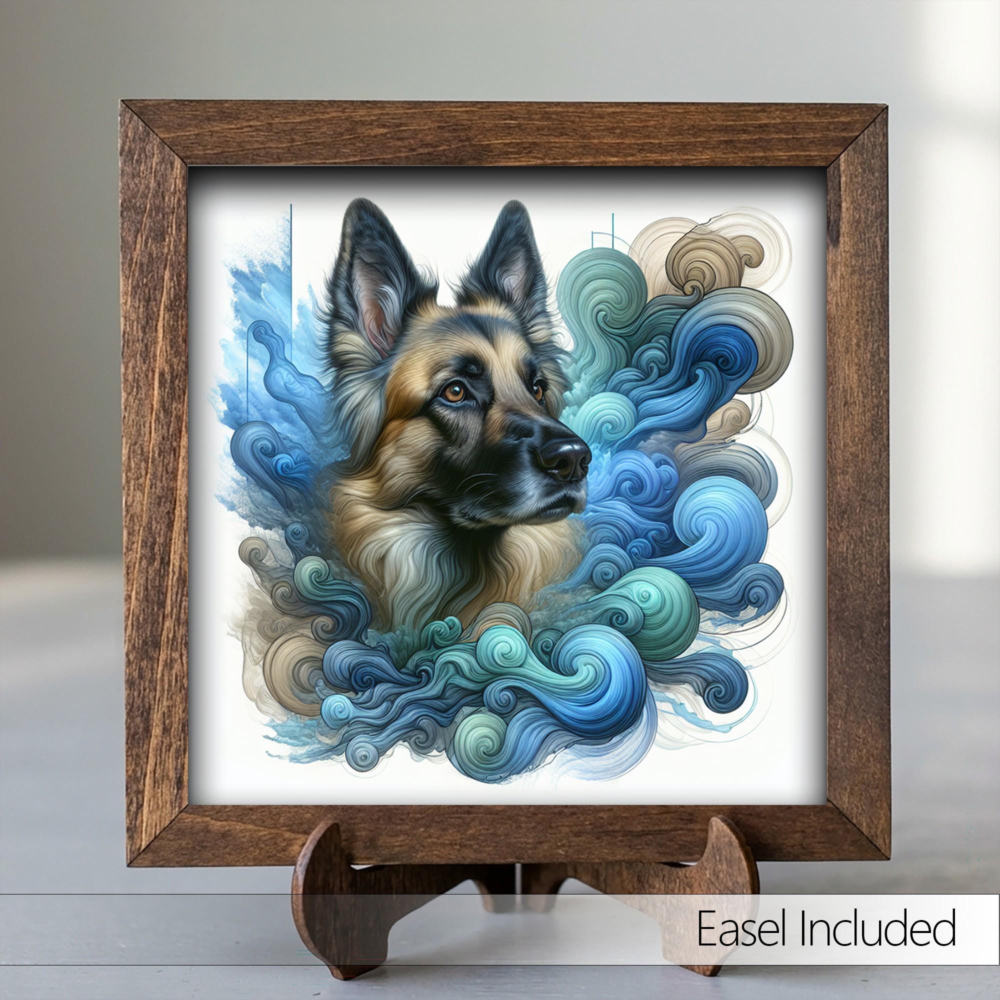 Framed German Shepherd Art Print | Coastal Blue Farmhouse Shelf Decor