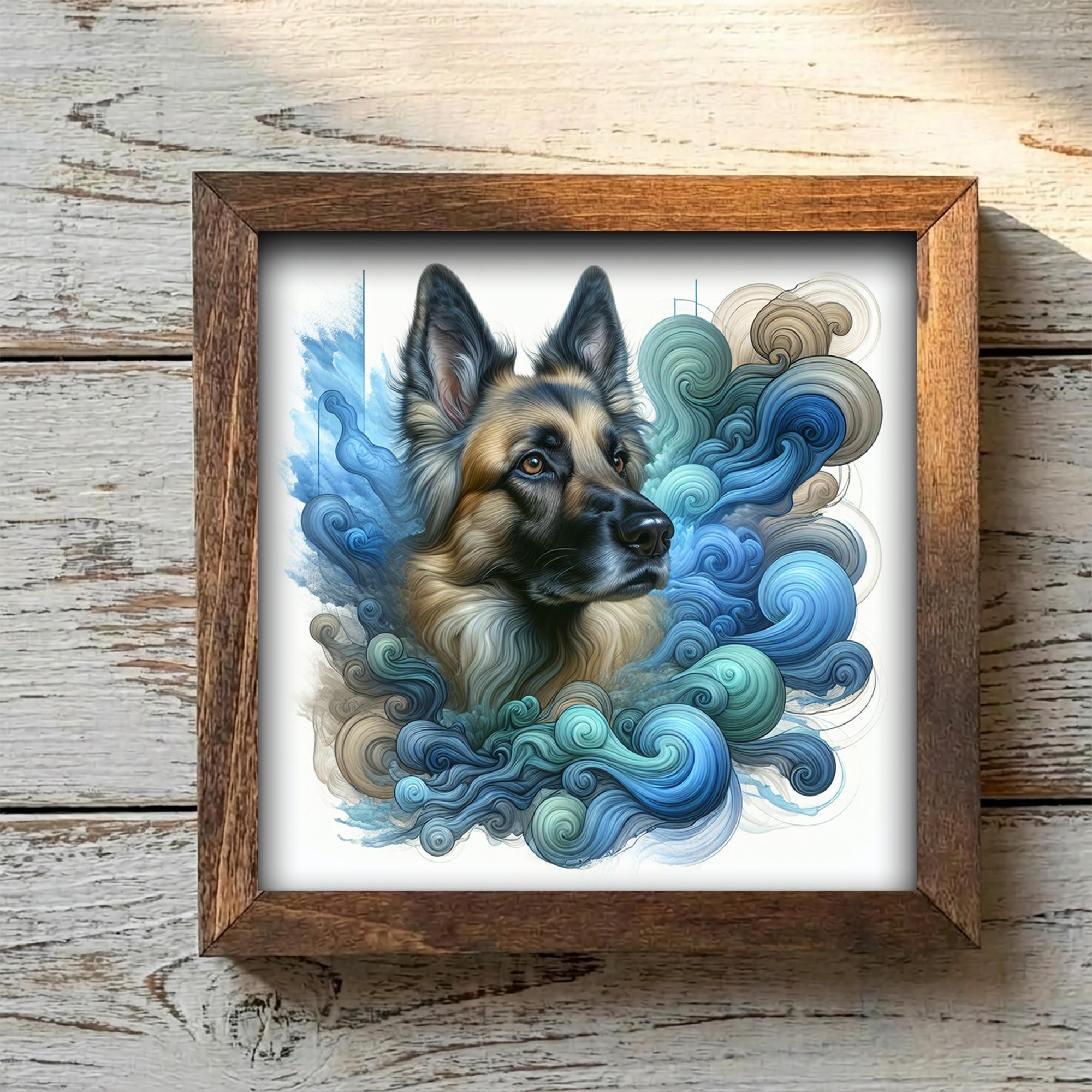 Framed German Shepherd Art Print | Coastal Blue Farmhouse Shelf Decor