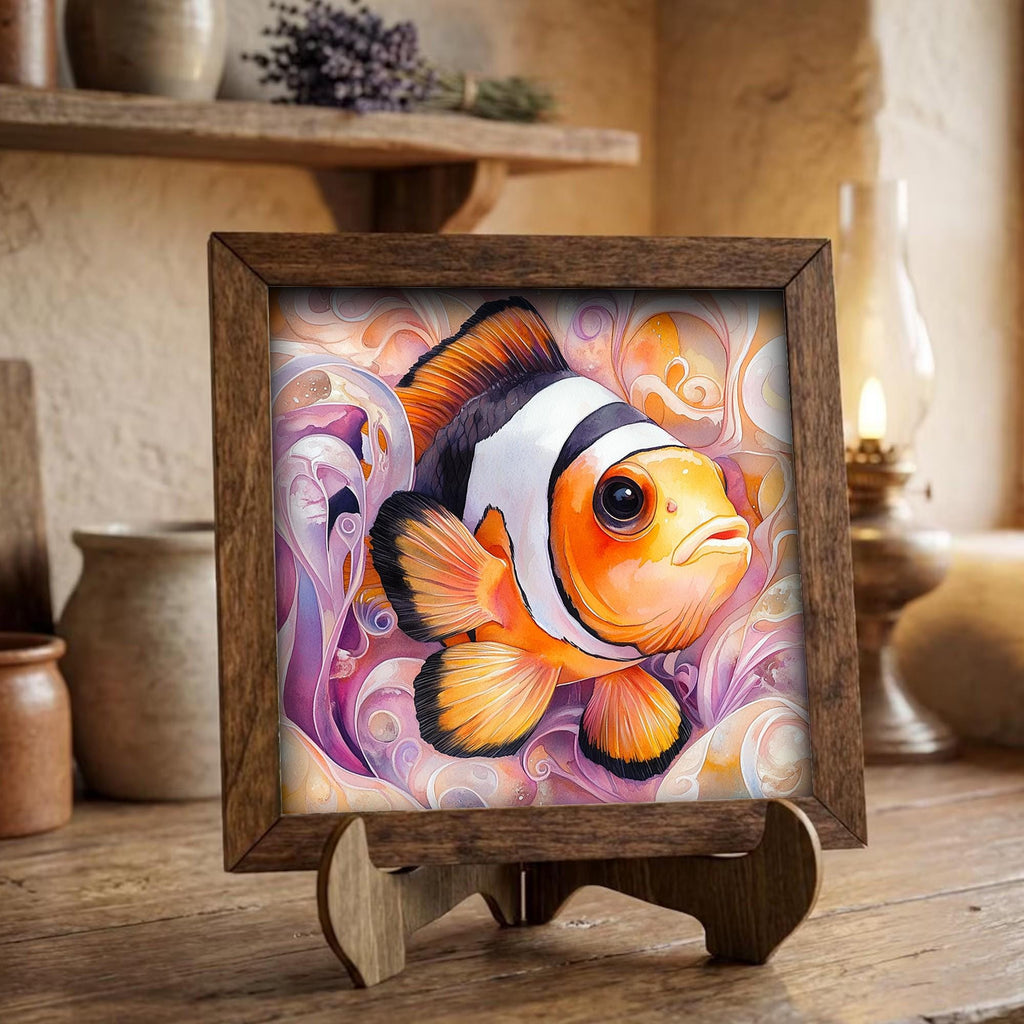 Framed Clownfish Art Print | Watercolor Ocean Fish Shelf Decor