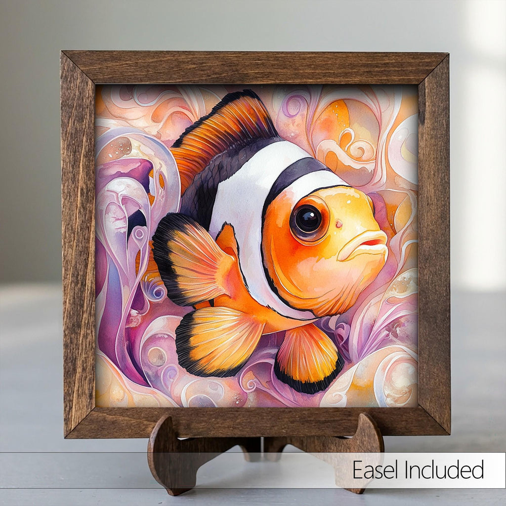Framed Clownfish Art Print | Watercolor Ocean Fish Shelf Decor