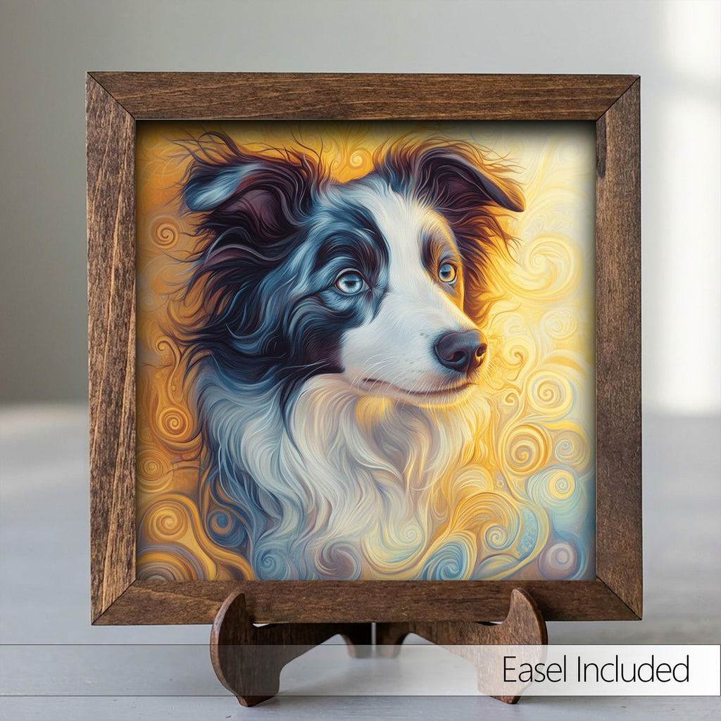 Framed Border Collie Art Print | Rustic Farmhouse Shelf Decor