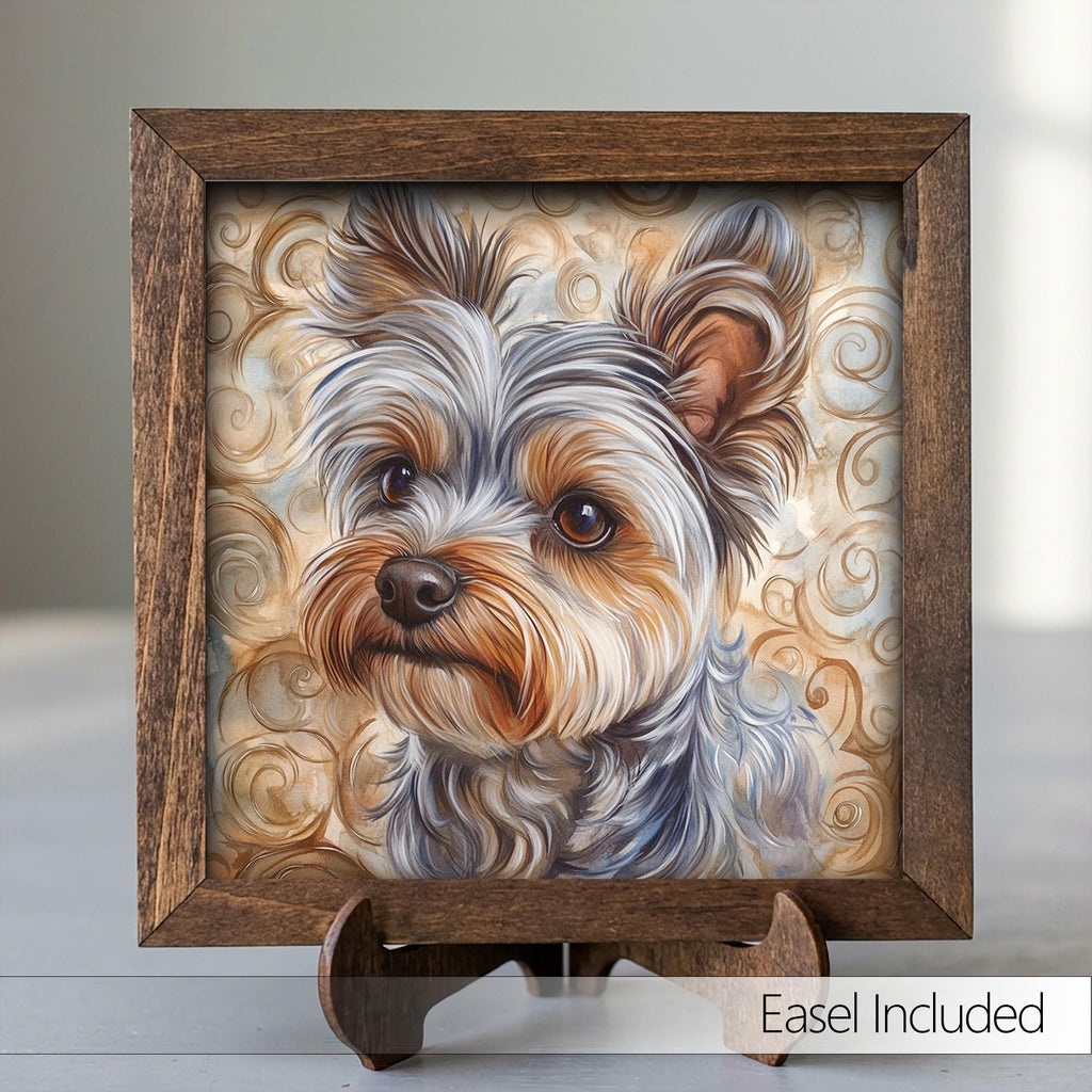 Framed Yorkie Art Print | Rustic Farmhouse Shelf Decor