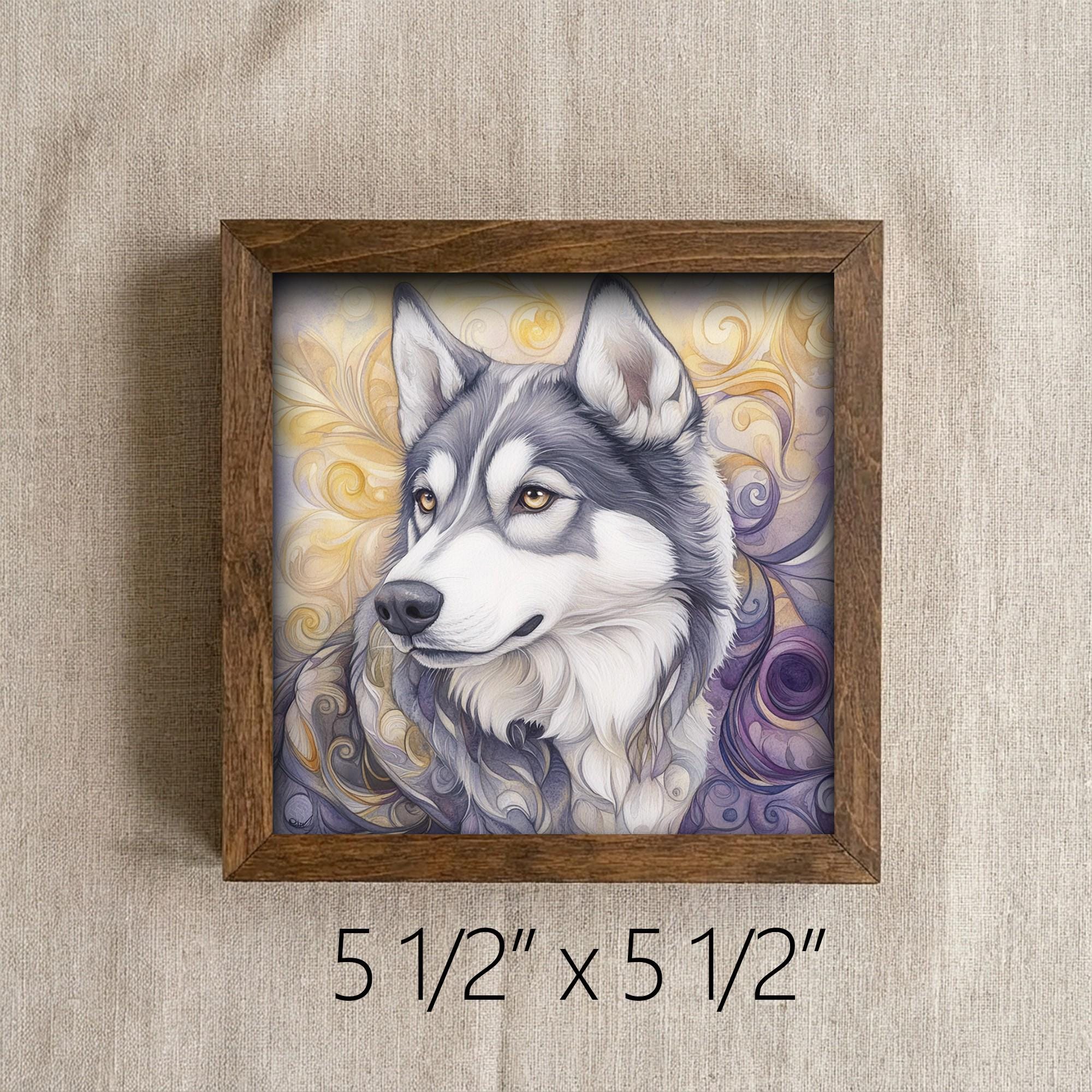 Framed Husky Dog Art Print | Rustic Farmhouse Shelf Decor