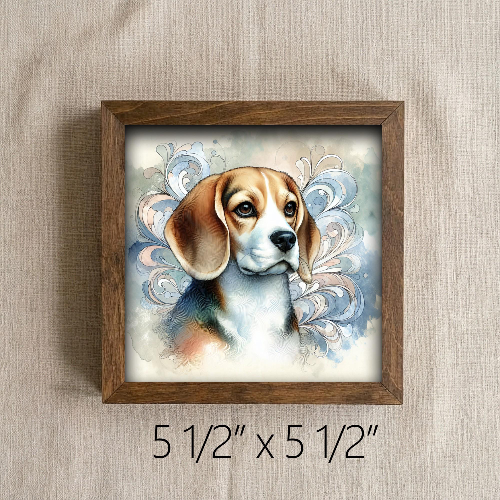 Framed Beagle Dog Art Print | Rustic Farmhouse Shelf Decor