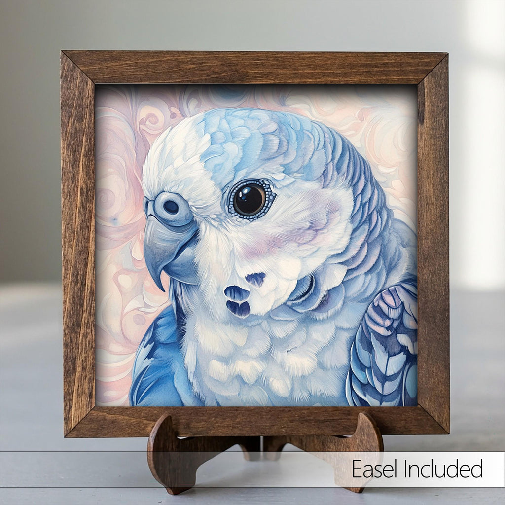 Framed Blue Parakeet Art Print | Rustic Farmhouse Bird Decor
