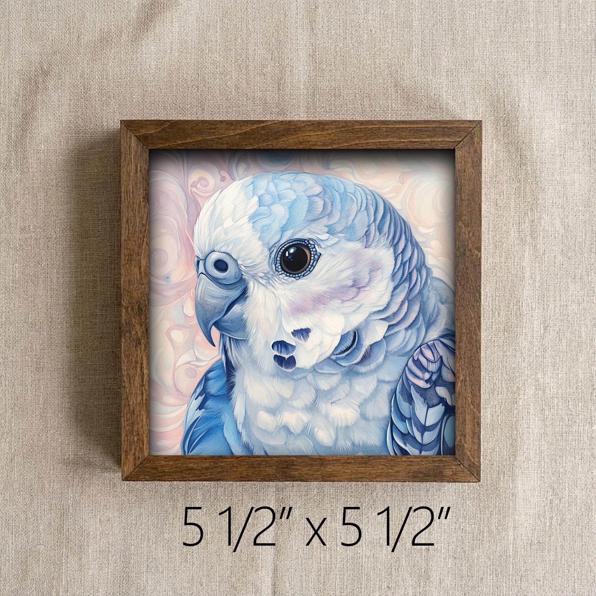 Framed Blue Parakeet Art Print | Rustic Farmhouse Bird Decor