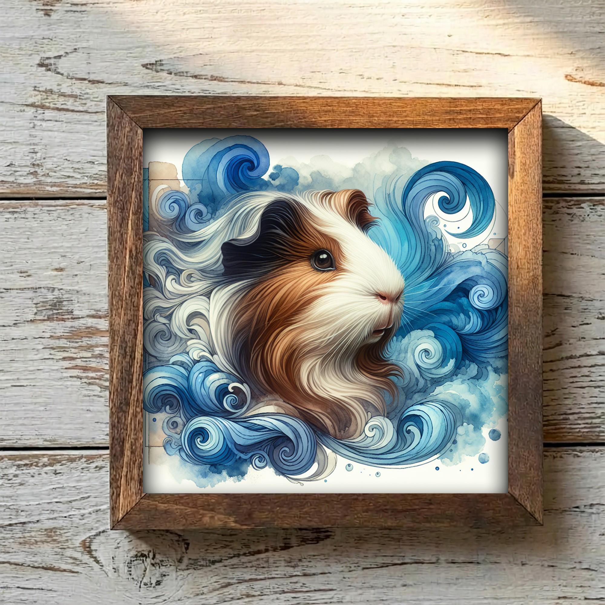 Framed Guinea Pig Art Print | Watercolor Pet Portrait Shelf Decor
