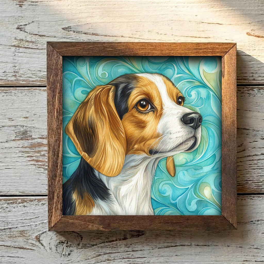 Framed Beagle Art Print | Watercolor Dog Portrait Shelf Decor
