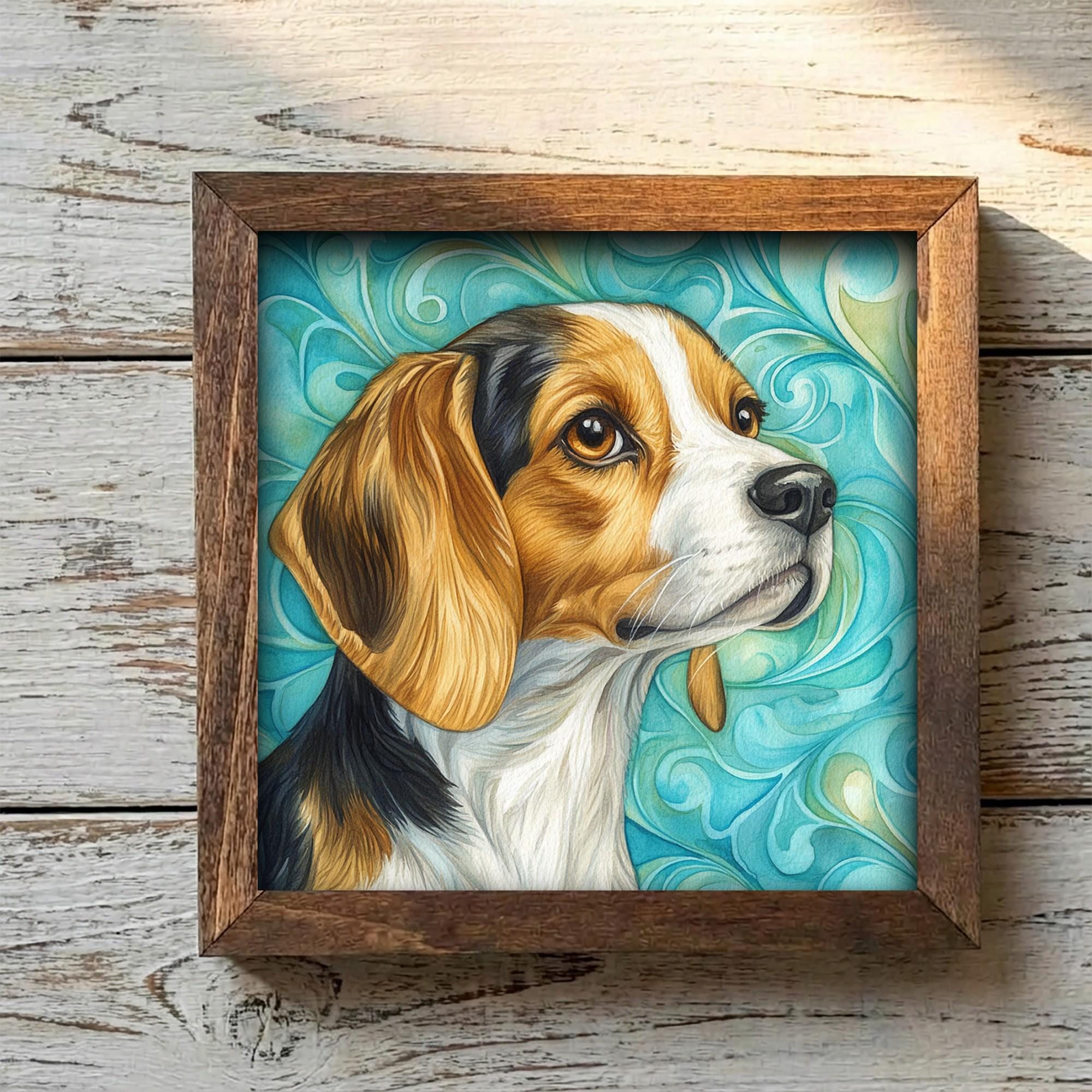 Framed Beagle Art Print | Watercolor Dog Portrait Shelf Decor