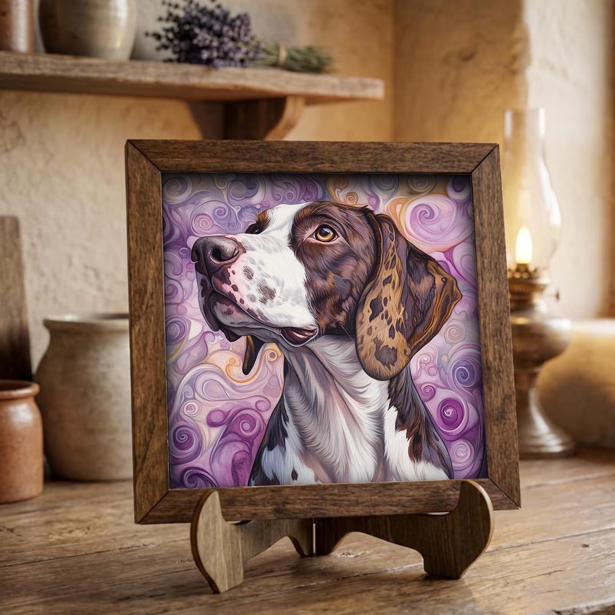 Framed Pointer Dog Art Print | Rustic Farmhouse Shelf Decor